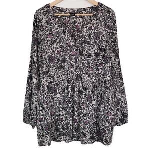 Torrid Black & White Lace Up V-Neck Long Sleeve Pullover Plus Size Blouse Sz 1